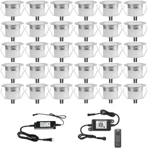 FVTLED LED WiFi RGB Deck Lights Kits, 30pcs Φ1.77 WiFi Controller Low Voltage LED Step Lights Kit Compatible with Alexa Google Home WiFi Wireless Smart Phone LED Inground Lights