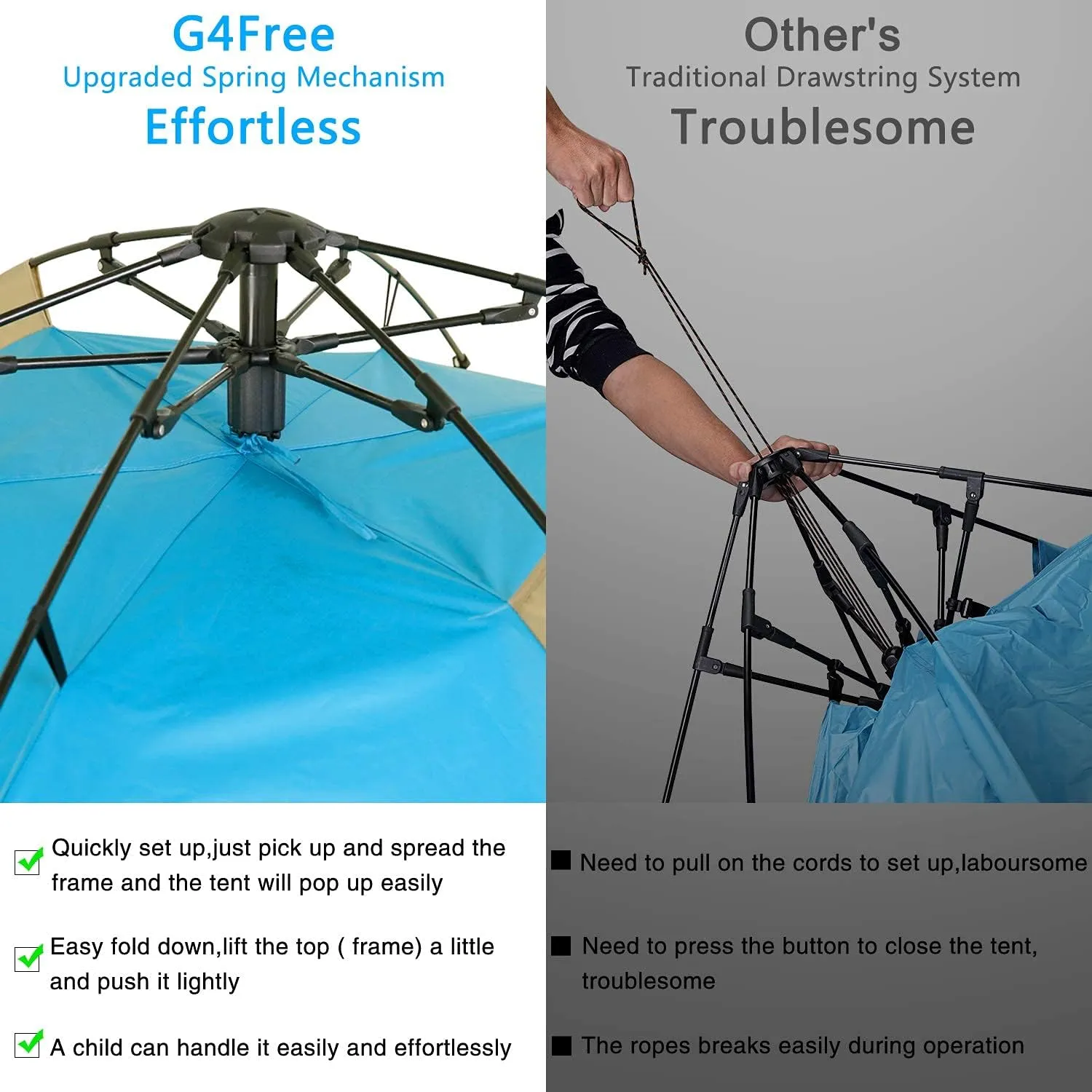 G4Free Deluxe XL Pop Up Beach Tent, 3-4 Persons Easy Setup Sun Shelter Canopy with UPF 50  UV Protection Extral Wide 70.9 in