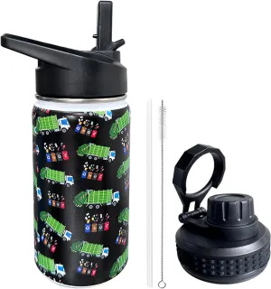Garbage Truck Trash Recycling Kids Water Bottle for School with Straw Lid,12oz Stainless Steel Insulated Water Bottle for Boys & Girls,Leak Proof Lid with Handle & Touch Free Spout (A03)