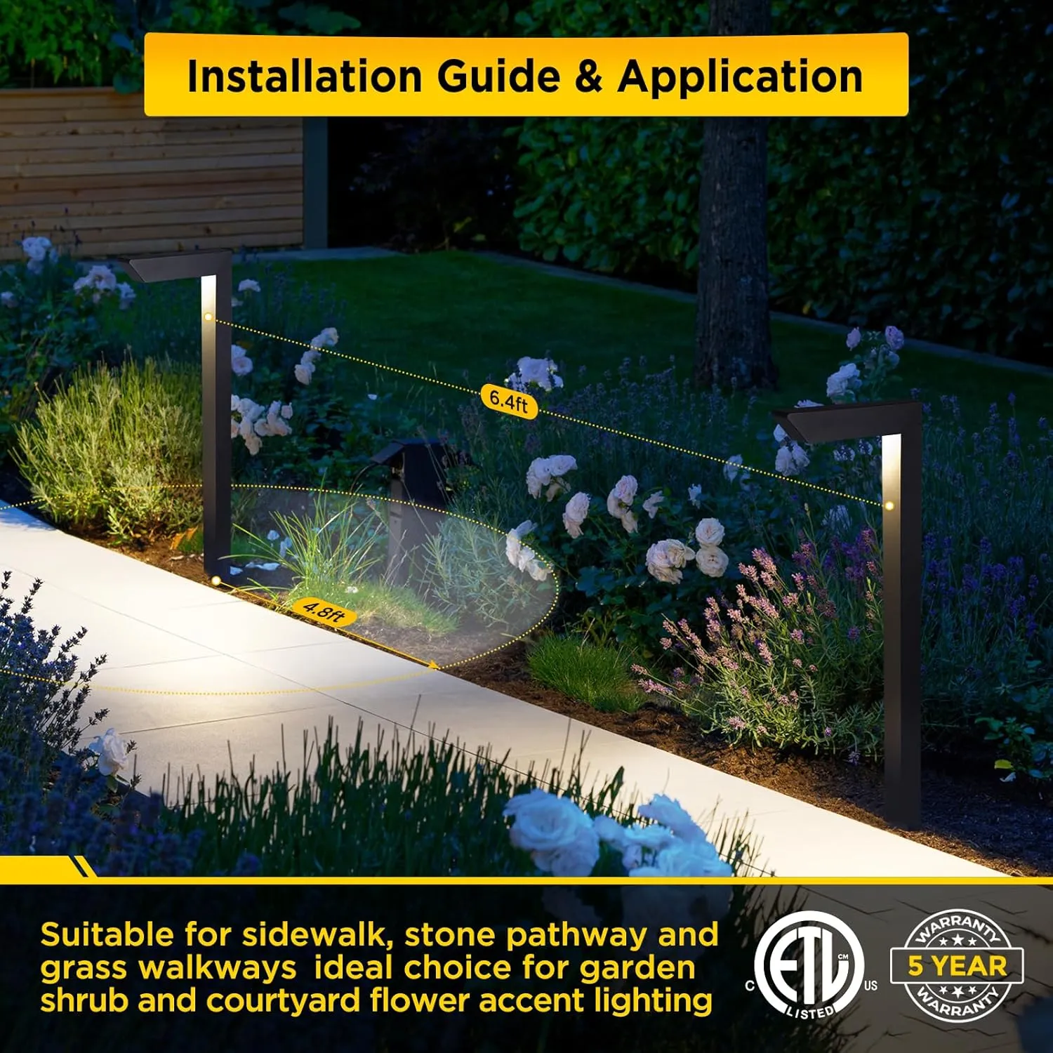 Gardencoin 3CCT LED Low Voltage Landscape Pathway Light, 12V Premium 3000K/4000K/5000K Selectable Path Lights Wired, Modern Walkway Lights Outdoor, Higher Housing with Larger Stake (19.7IN, 8 Pack)
