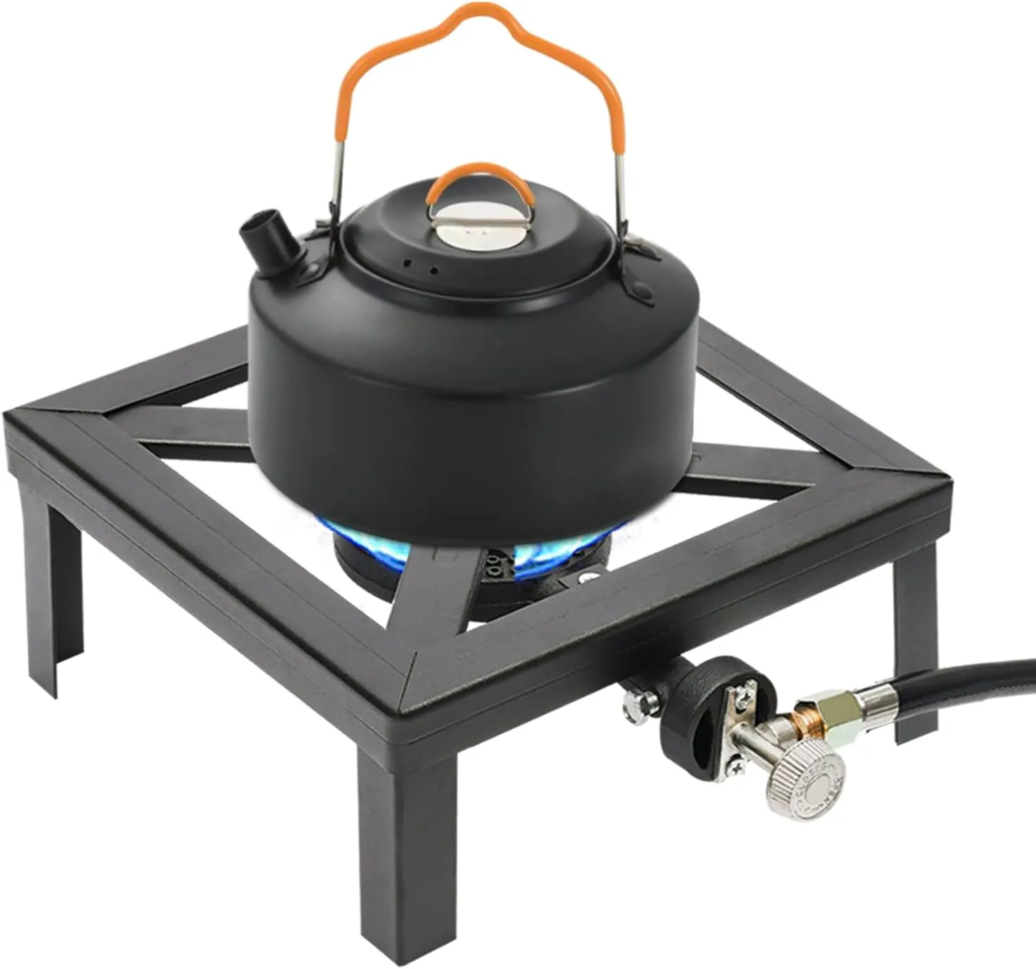 Gas Stove Burner, Portable Stove Propane Burner with Regulator Hose, Cast Iron Stove Burner Propane Cooker for Outdoor Camping, Barbecue, Grilling, Tailgating and Hiking (Single Burner)