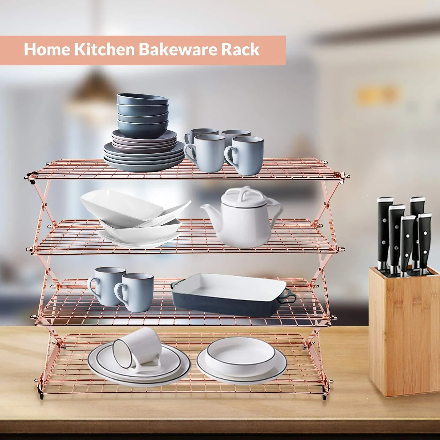 Geesta 2/3/4-Tier Collapsible Cooling Rack with Adjustable 3 Setting Design Stackable Cooling Roasting Cooking for Cookies Baking - Copper Cooking Utensils