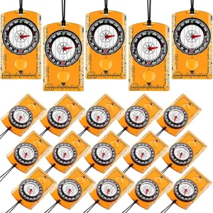 Geiserailie 20 Pcs Orienteering Compass Navigation Backpacking Compass Hiking Compass Map Reading Survival Compass Scout Compass for Kids Bulk for Navigation, Survival Outdoor Exploring, Orange