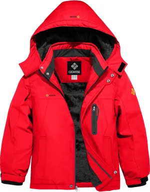 GEMYSE Boy's Waterproof Ski Snow Jacket Hooded Fleece Lined Windproof Winter Jacket
