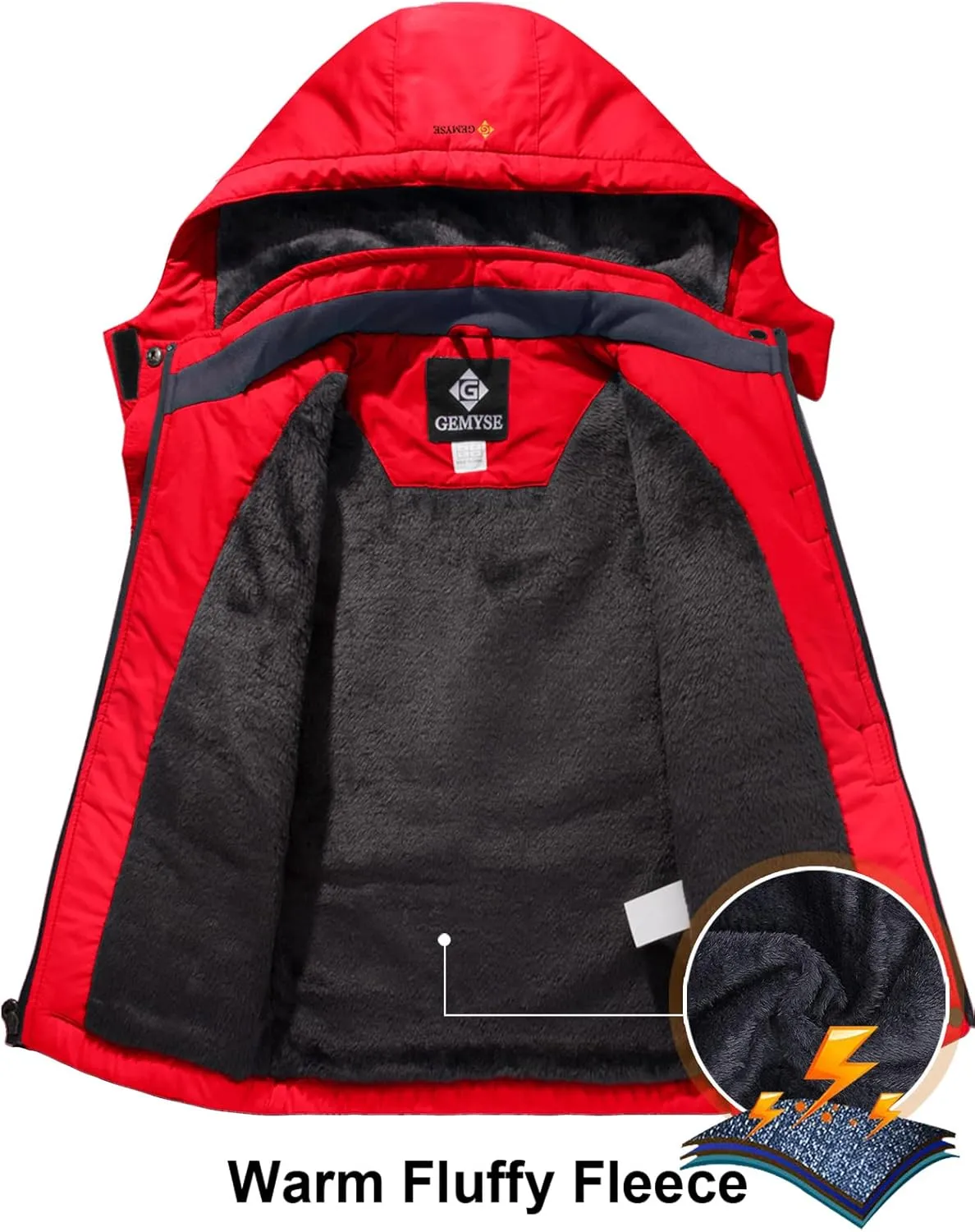 GEMYSE Boy's Waterproof Ski Snow Jacket Hooded Fleece Lined Windproof Winter Jacket
