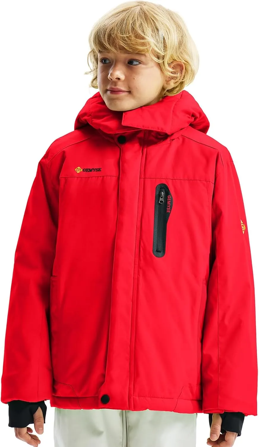 GEMYSE Boy's Waterproof Ski Snow Jacket Hooded Fleece Lined Windproof Winter Jacket