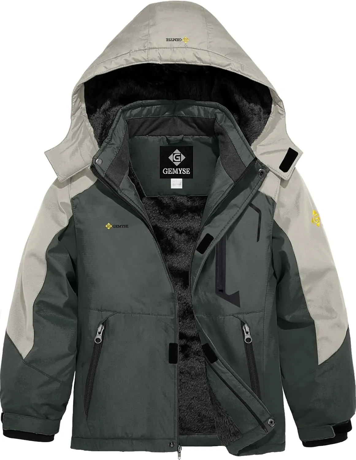 GEMYSE Boy's Waterproof Ski Snow Jacket Hooded Fleece Windproof Winter Jacket