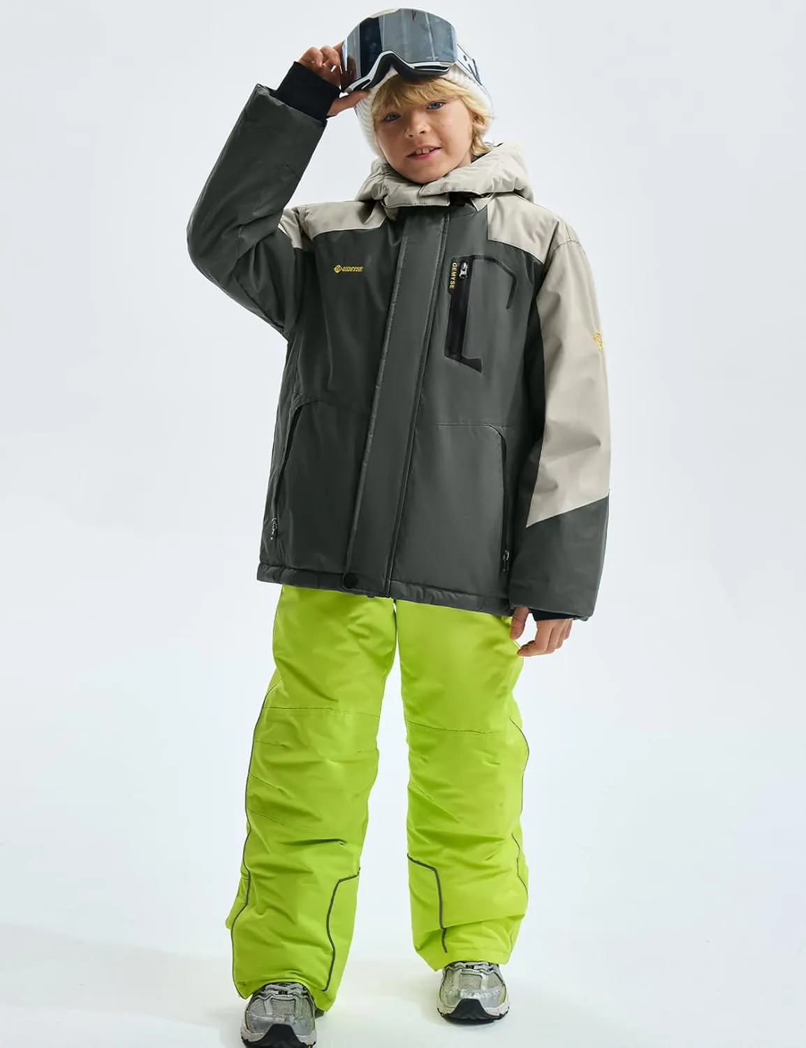 GEMYSE Boy's Waterproof Ski Snow Jacket Hooded Fleece Windproof Winter Jacket
