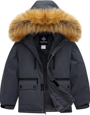 GEMYSE Boy's Winter Waterproof Ski Snow Jacket Hooded Fleece Windproof Jacket