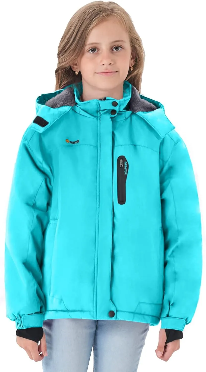 GEMYSE Girl's Waterproof Ski Snow Jacket Hooded Fleece Lined Windproof Winter Jacket