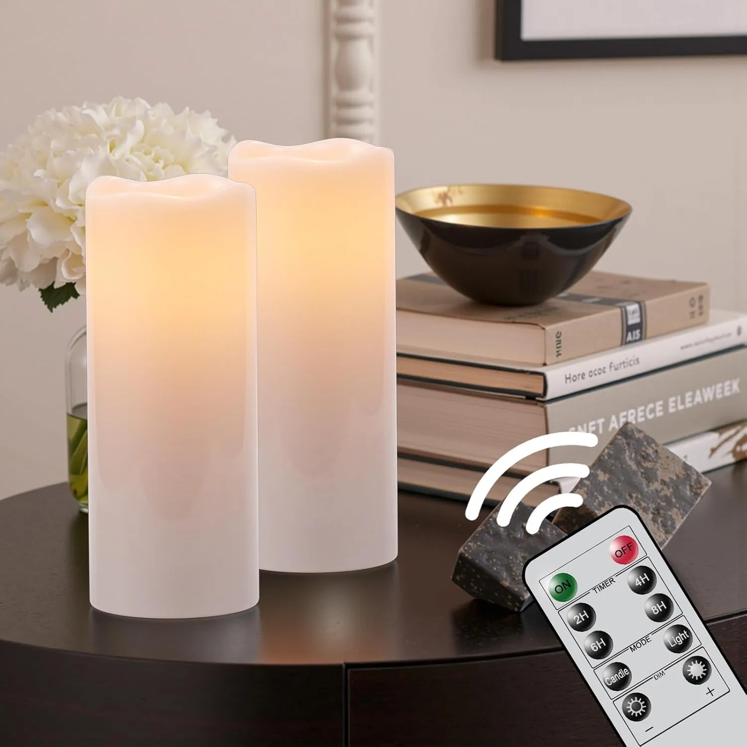 GenSwin Waterproof Large Flameless Candles with Remote for Lanterns, 2 Pack 4" x 10" Battery Operated with Timer, LED Pillar Candles Flickering for Indoor Outdoor Lanterns, Long-Lasting for Decor