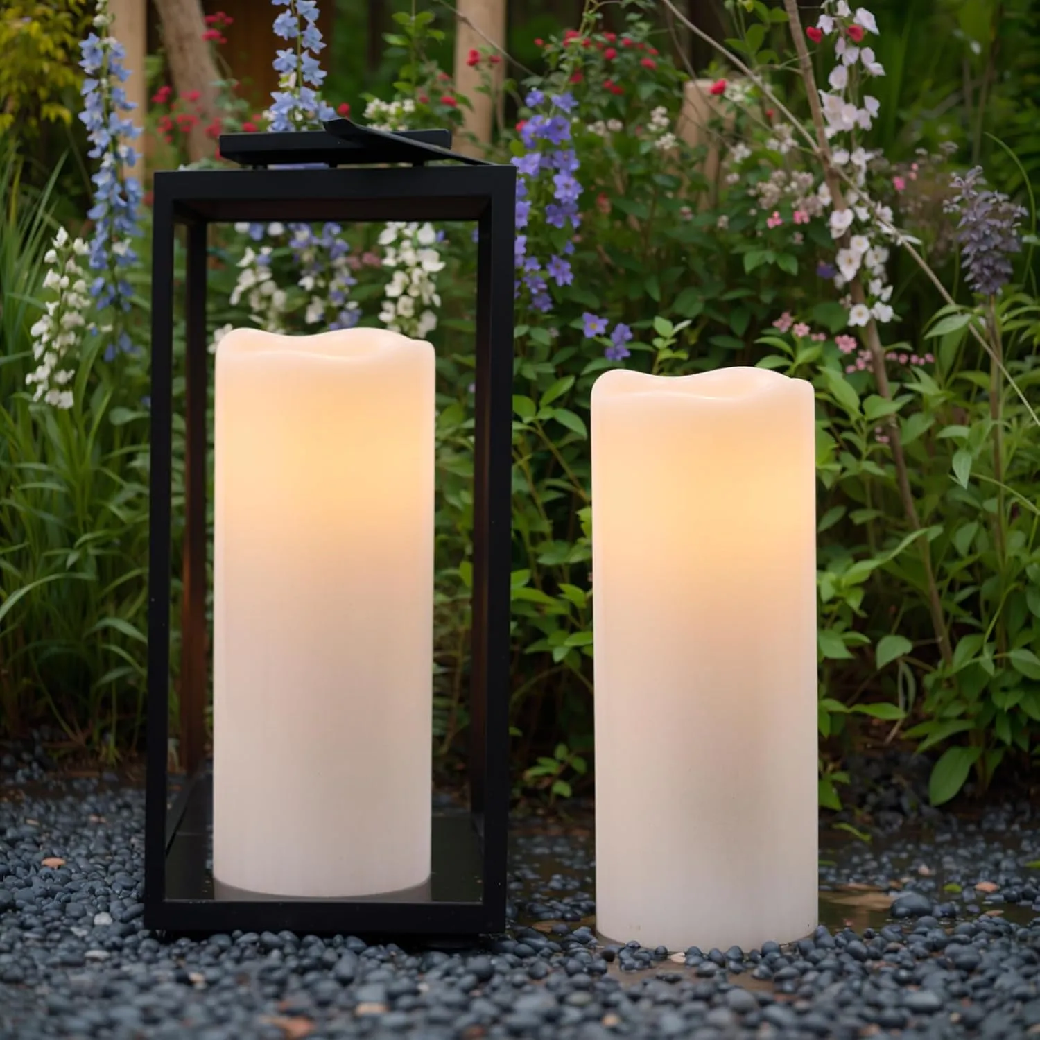 GenSwin Waterproof Large Flameless Candles with Remote for Lanterns, 2 Pack 4" x 10" Battery Operated with Timer, LED Pillar Candles Flickering for Indoor Outdoor Lanterns, Long-Lasting for Decor