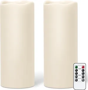 GenSwin Waterproof Large Flameless Candles with Remote for Lanterns, 2 Pack 4" x 10" Battery Operated with Timer, LED Pillar Candles Flickering for Indoor Outdoor Lanterns, Long-Lasting for Decor