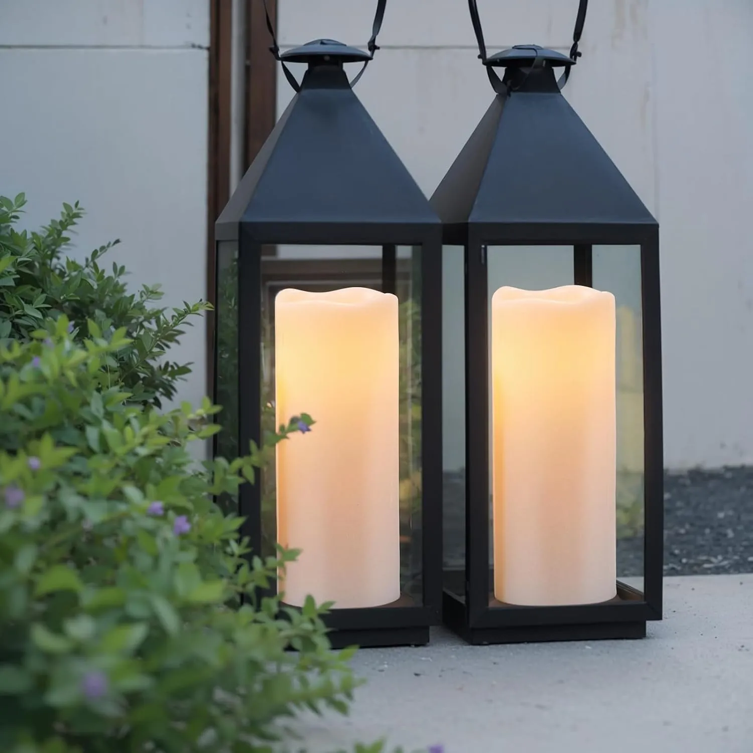 GenSwin Waterproof Large Flameless Candles with Remote for Lanterns, 2 Pack 4" x 10" Battery Operated with Timer, LED Pillar Candles Flickering for Indoor Outdoor Lanterns, Long-Lasting for Decor