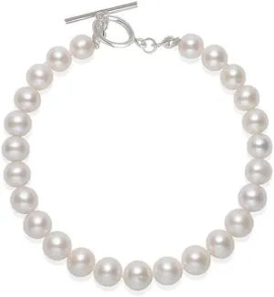 Gift for Mom - 925 Sterling Silver Freshwater Cultured Pearl Bracelet Waterproof Boho Simple Dainty Natural Real Pearl Beaded Bolo Tennis Jewelry for Women