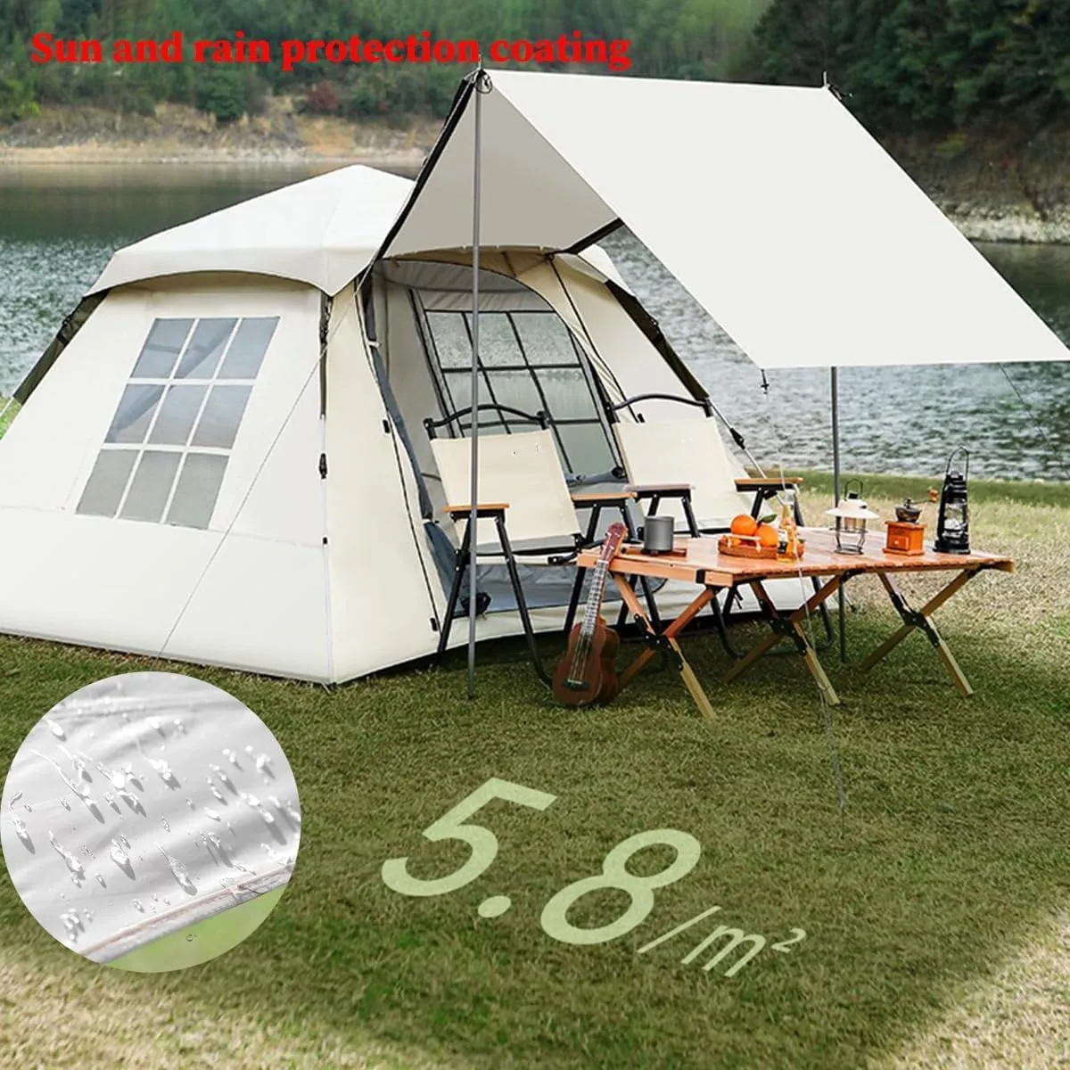 GIZNXBA 4-6 Person Camping Tent - Portable Easy Set Up Family Tent for Camping, Windproof Fabric Cabin Tent, Instant Pop Up Tent Outdoor for Hiking, Backpacking, Traveling