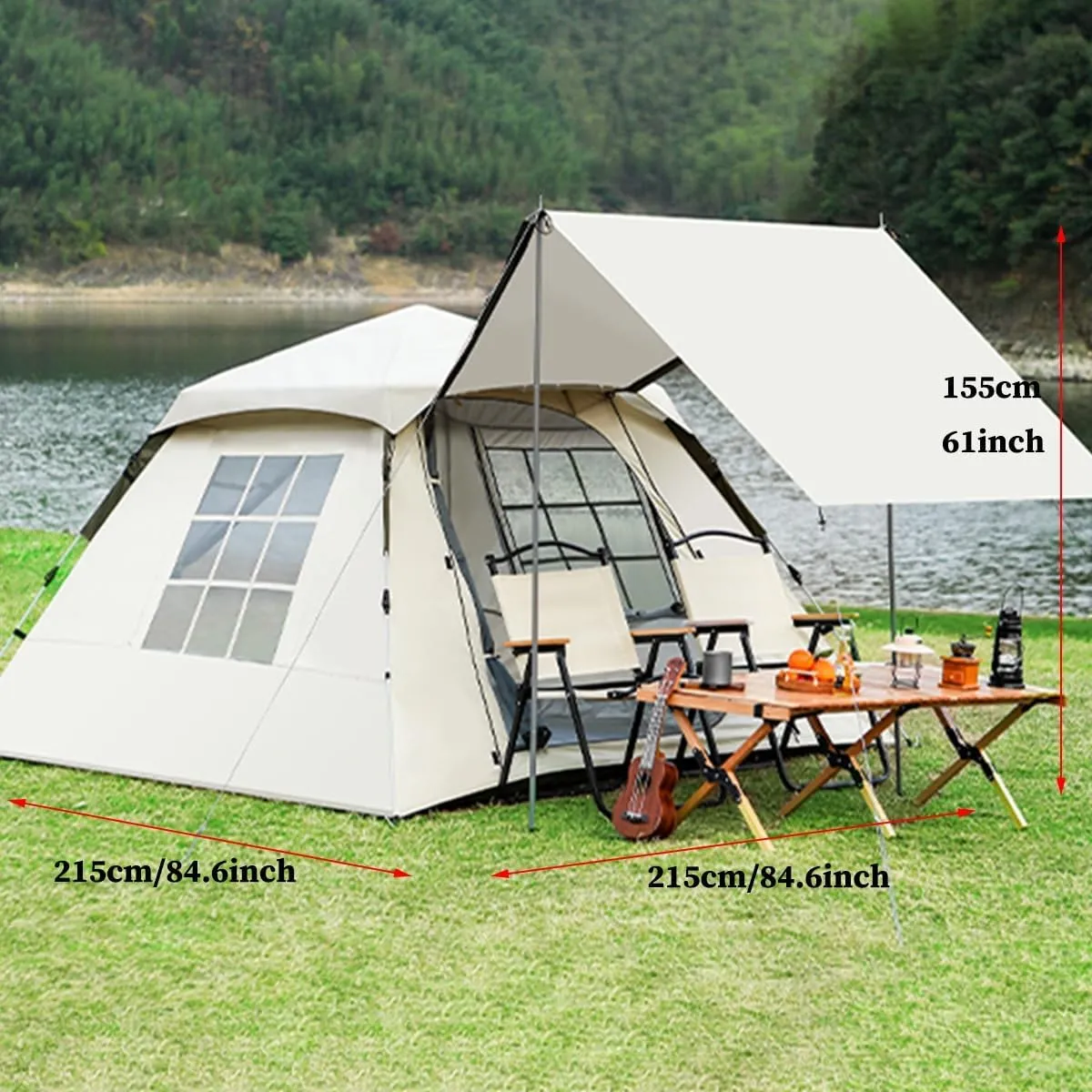 GIZNXBA 4-6 Person Camping Tent - Portable Easy Set Up Family Tent for Camping, Windproof Fabric Cabin Tent, Instant Pop Up Tent Outdoor for Hiking, Backpacking, Traveling