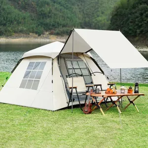 GIZNXBA 4-6 Person Camping Tent - Portable Easy Set Up Family Tent for Camping, Windproof Fabric Cabin Tent, Instant Pop Up Tent Outdoor for Hiking, Backpacking, Traveling
