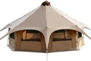 Glamping Tent - Waterproof Bell Tent w/Stove Jack for Family Camping in All Seasons Cotton Yurt Tent