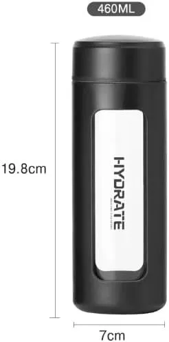 Glass Water Bottle with Tea Infuser - Double-Wall Borosilicate Glass with PP Shell, Leakproof, BPA-Free, Ideal for Hot & Cold Beverages, 460ml, Multiple Color Options (Blush Pink)