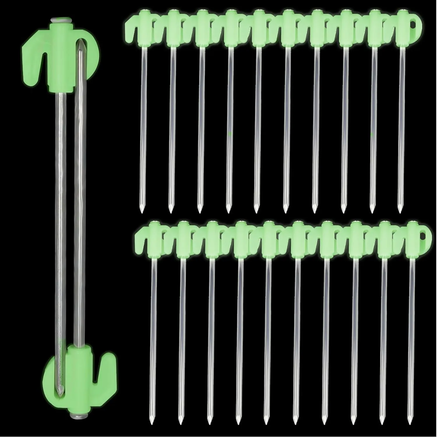 Glow in The Dark 22pcs Tent Stakes, 8 inch Heavy Duty Tent Stakes, Galvanized Non-Rust Forged Steel Tent Pegs Ground Stakes Canopy Stakes for Camping, Garden, Canopies, Inflatables, Outdoor