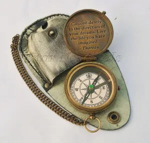 Go Confidently Antique Compass for Hiking and Survival- Waterproof Brass Nautical Pocket Compass with Leather,Case & Chain for Camping Hunting Climbing Exploring Geology Outdoor Activities (195)