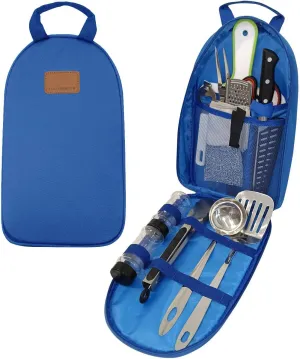 Gold Armour 13 Piece Camp Kitchen Utensil Organizer Travel Set - Essential Outdoor Camping Gear & Accessories Kit, Portable BBQ Camping Cookware Stainless Steel Travel Kit Equipment