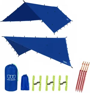 Gold Armour Rainfly Tarp Hammock, Premium 14.7ft/12ft/10ft/8ft Rain Fly Cover, Waterproof Ultralight Camping Shelter Canopy, Survival Equipment Gear Camping Tent Accessories (Blue 12ft x 10ft)