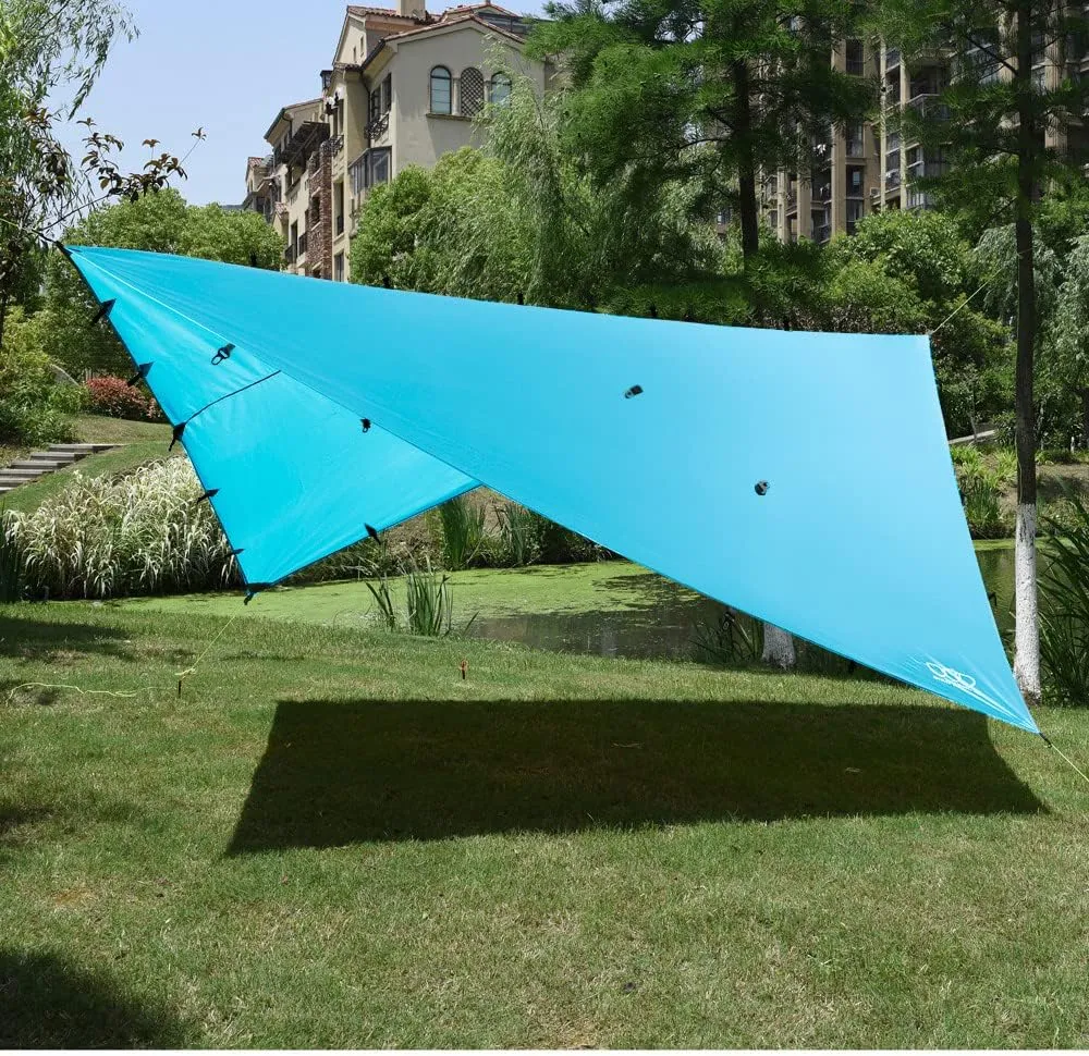 Gold Armour Rainfly Tarp Hammock, Premium 14.7ft/12ft/10ft/8ft Rain Fly Cover, Waterproof Ultralight Camping Shelter Canopy, Survival Equipment Gear Camping Tent Accessories (Sky Blue 14.7ft x 12ft)