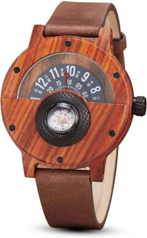 GORBEN Compass Watches for Men, Turntable Wooden Watch, Lightweight Handmade, Quartz Sports Watch