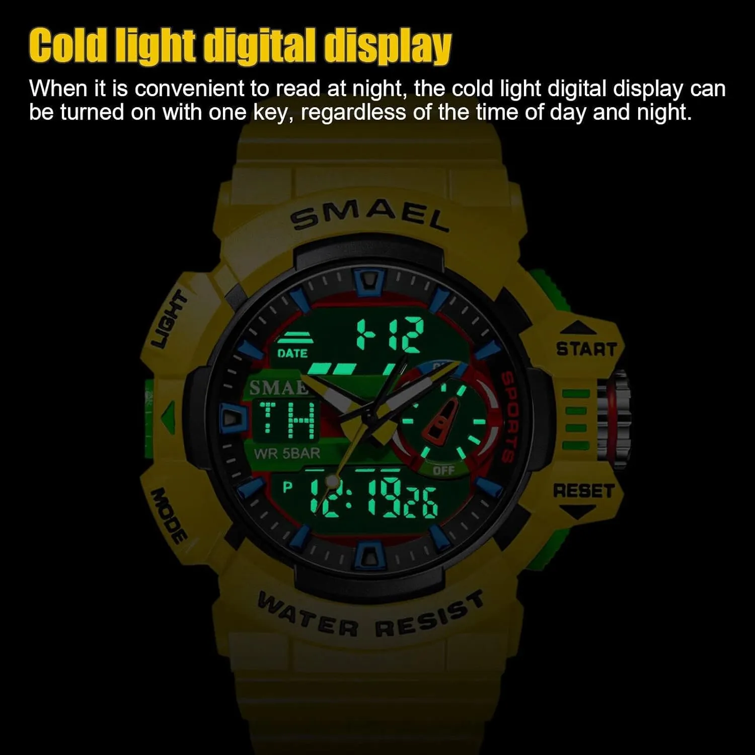 Gosasa Men's Large Face Outdoor Sports Watches Military S-Shock Watch Waterproof, Backlight, Alarm, Stopwatch Features - Rugged Wristwatch for Training, Hiking, and Adventure