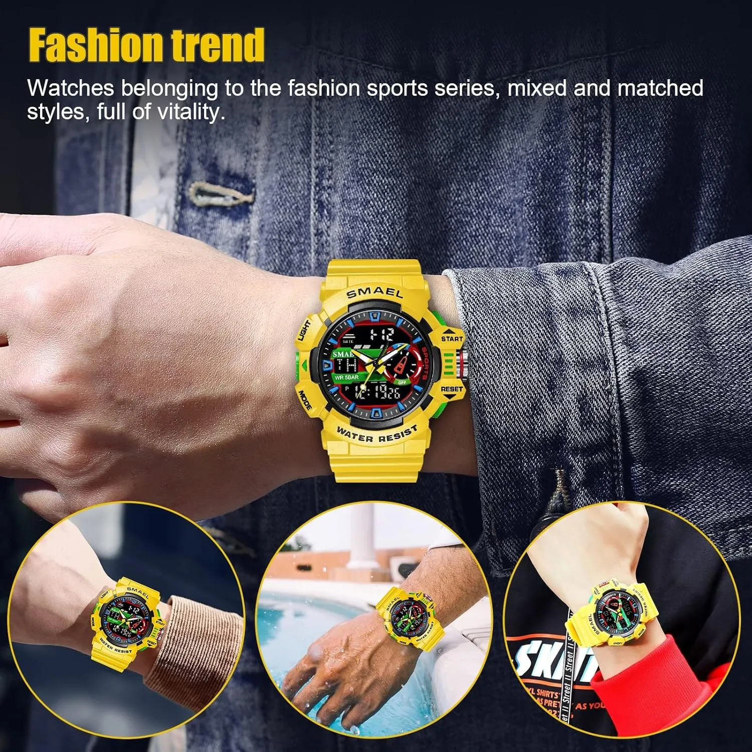 Gosasa Men's Large Face Outdoor Sports Watches Military S-Shock Watch Waterproof, Backlight, Alarm, Stopwatch Features - Rugged Wristwatch for Training, Hiking, and Adventure