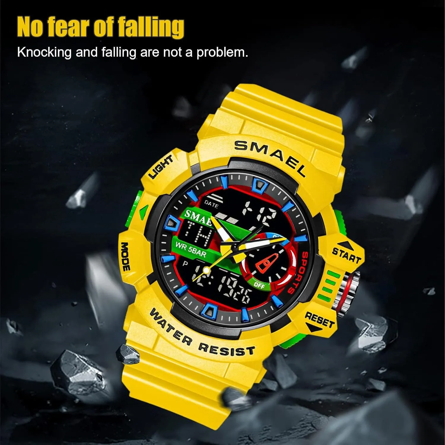 Gosasa Men's Large Face Outdoor Sports Watches Military S-Shock Watch Waterproof, Backlight, Alarm, Stopwatch Features - Rugged Wristwatch for Training, Hiking, and Adventure