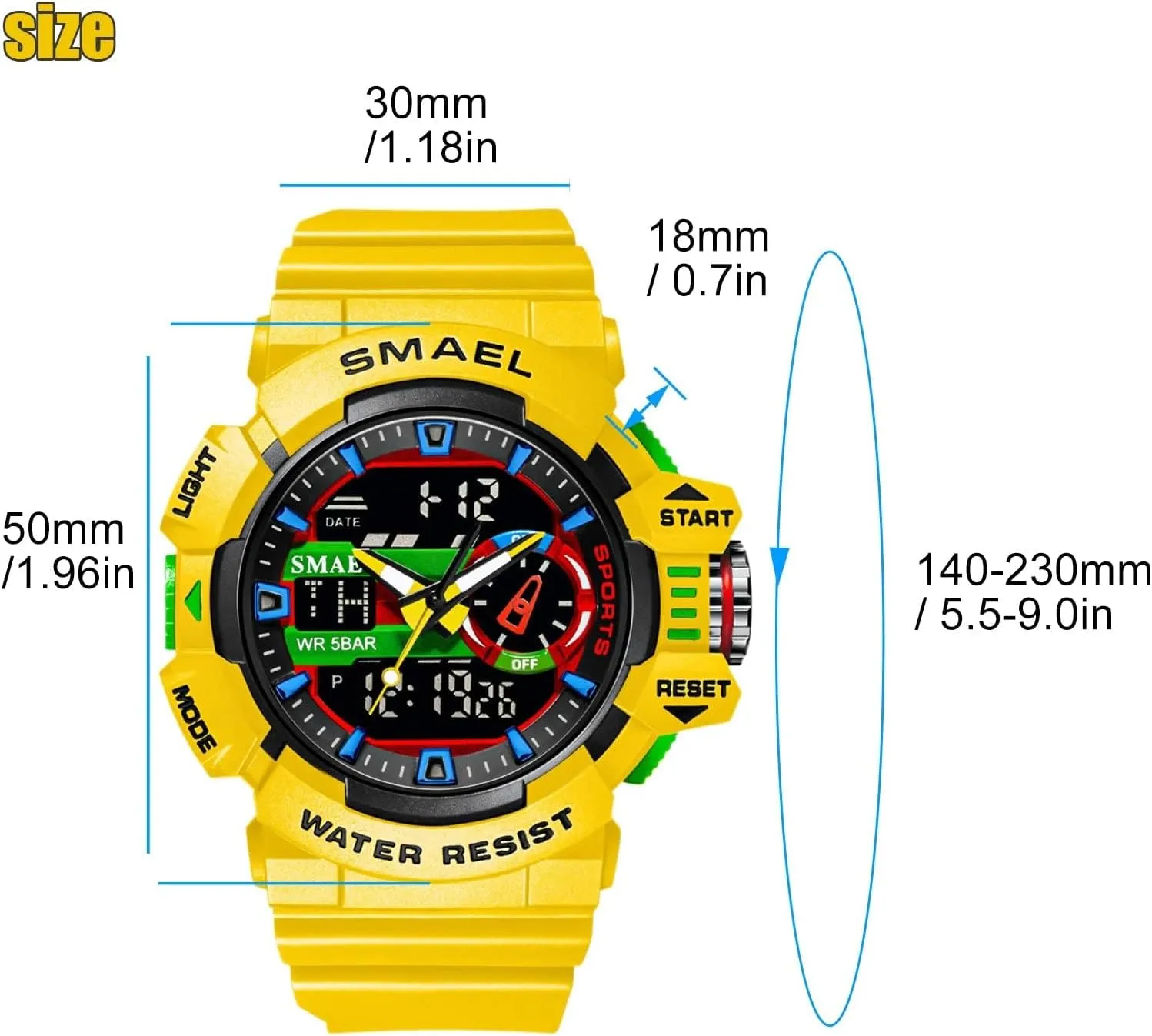 Gosasa Men's Large Face Outdoor Sports Watches Military S-Shock Watch Waterproof, Backlight, Alarm, Stopwatch Features - Rugged Wristwatch for Training, Hiking, and Adventure