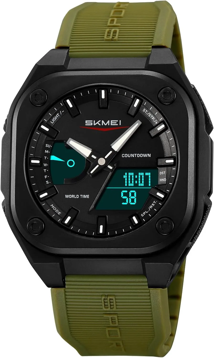 Gosasa Multi-Function Outdoor Sports Men's Watch Dual Time Square Dial 50M Waterproof Back Light Date Display Alarm Fashion Casual Watch for Hiking, Running, Fitness