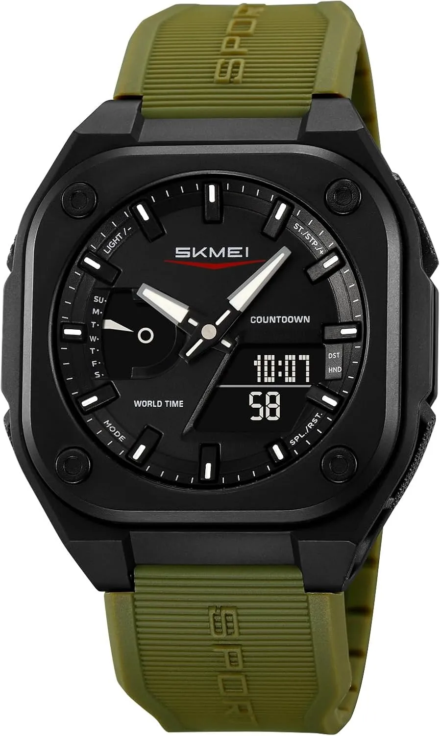 Gosasa Multi-Function Outdoor Sports Men's Watch Dual Time Square Dial 50M Waterproof Back Light Date Display Alarm Fashion Casual Watch for Hiking, Running, Fitness