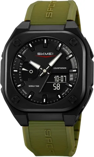Gosasa Multi-Function Outdoor Sports Men's Watch Dual Time Square Dial 50M Waterproof Back Light Date Display Alarm Fashion Casual Watch for Hiking, Running, Fitness
