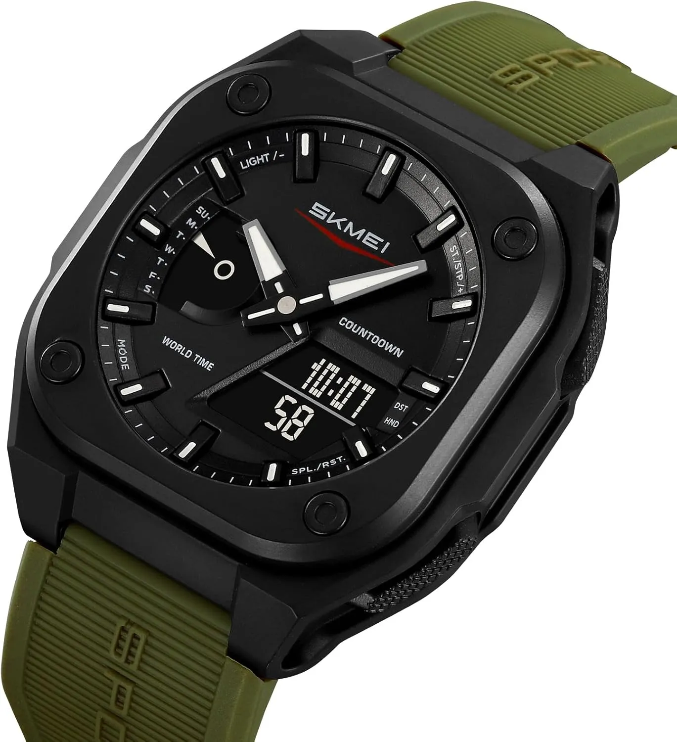 Gosasa Multi-Function Outdoor Sports Men's Watch Dual Time Square Dial 50M Waterproof Back Light Date Display Alarm Fashion Casual Watch for Hiking, Running, Fitness