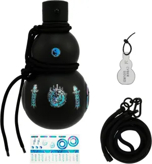 Gourd Water Bottle, 32 oz Sports Drinking Gourd Bottle with Strap and Sticker, Reusable Travel Water Flask, Screw Top Leak Proof, Chinese Retro-Inspired (Black)