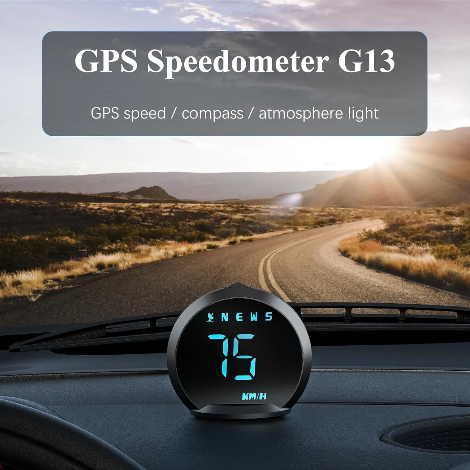 GPS Speedometer G13, Heads up Display for Cars with Speed MPH, Compass Driving Direction, Fatigue Driving Reminder, Overspeed Alarm Trip Meter, for All Vehicles