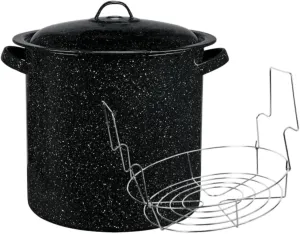 Granite Ware Water Bath Canner with Collapsible Jar Rack, 8 Quarts - Durable Enamel Steel Pot for Efficient Canning & Cooking, Non-Stick Surface - Safe for Gas & Electric Stovetops (Speckled Black)