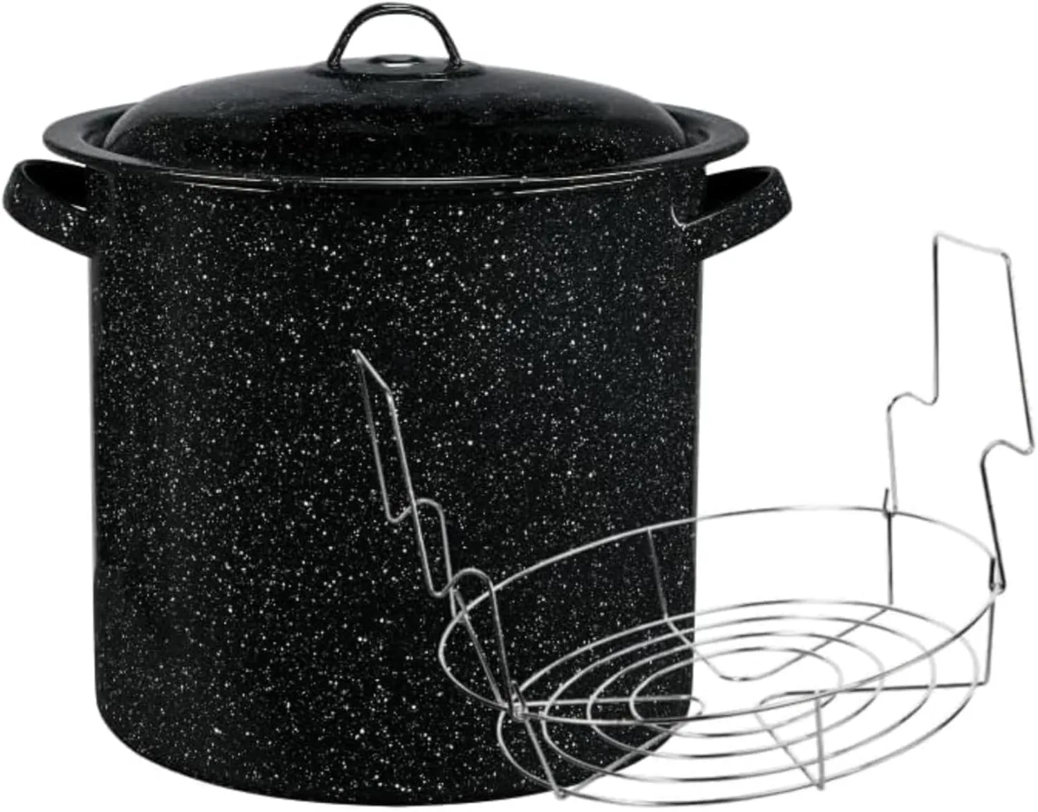 Granite Ware Water Bath Canner with Collapsible Jar Rack, 8 Quarts - Durable Enamel Steel Pot for Efficient Canning & Cooking, Non-Stick Surface - Safe for Gas & Electric Stovetops (Speckled Black)