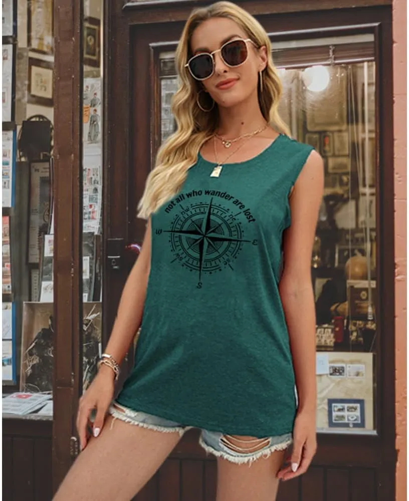 Graphic T-Shirts for Women Hiking Camping Trip Compass Printed Vintage Summer Casual Tees Holiday Workout Tops