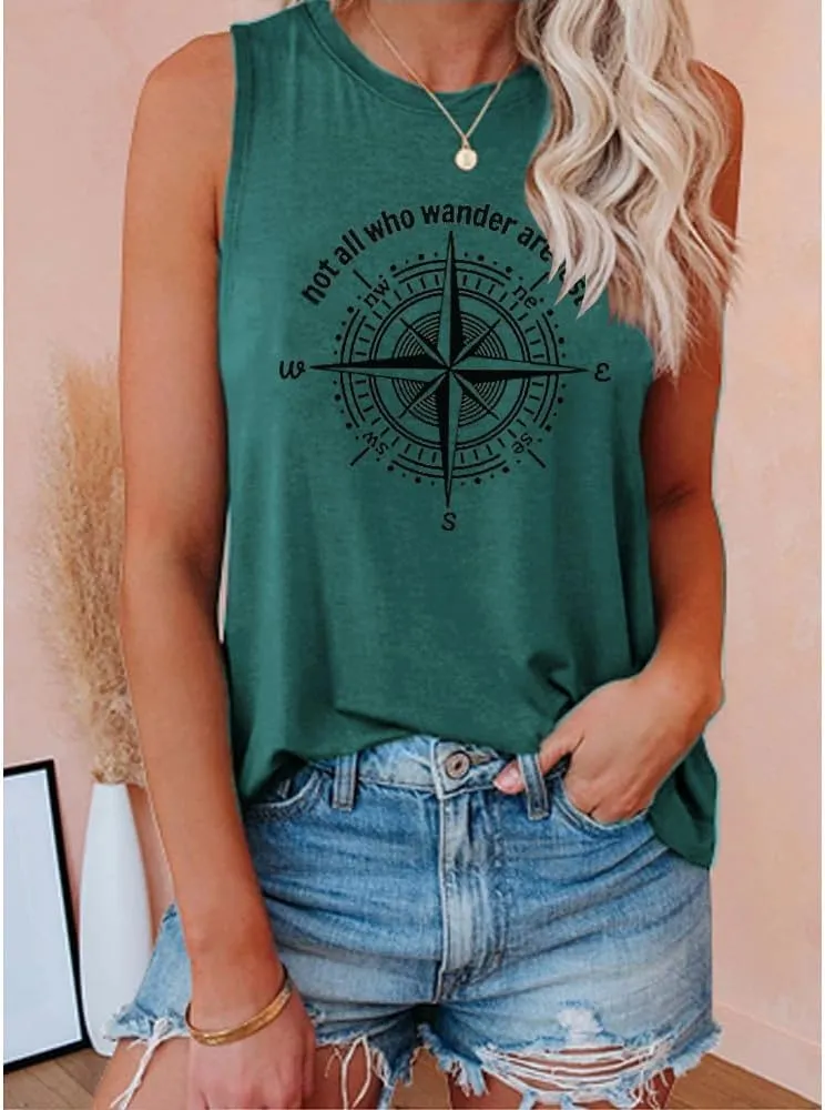 Graphic T-Shirts for Women Hiking Camping Trip Compass Printed Vintage Summer Casual Tees Holiday Workout Tops