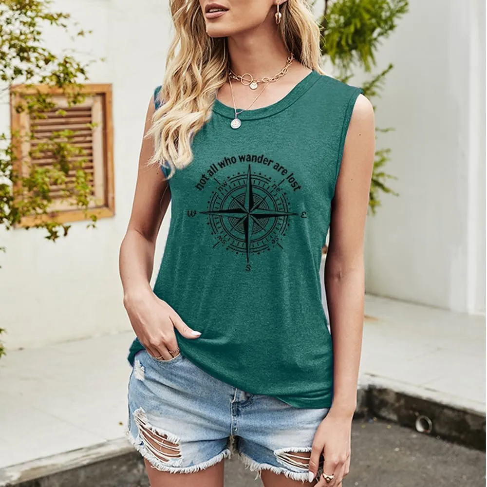 Graphic T-Shirts for Women Hiking Camping Trip Compass Printed Vintage Summer Casual Tees Holiday Workout Tops