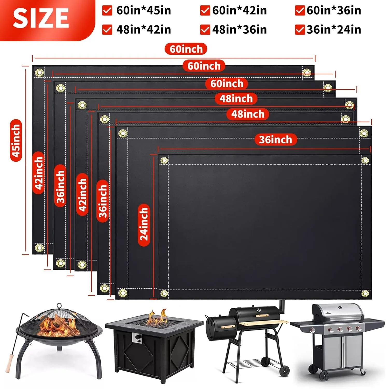 Grill Mat 48 × 36 Inch, Double-Sided Fireproof Grill Pad for Fire Pit, Oil-Proof Waterproof BBQ Grill Protector for Decks and Patios, Indoor Fireplace Mat