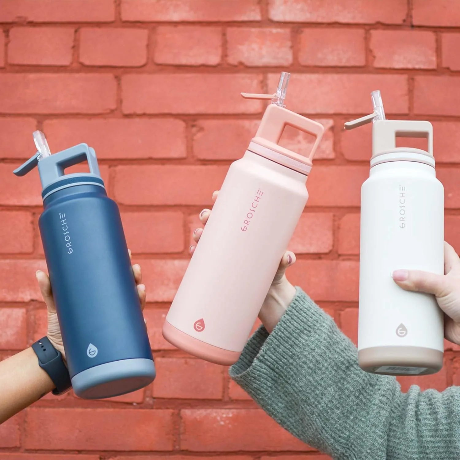 GROSCHE Alpine Flip n' Sip 40 oz Insulated Water Bottle - Stainless Steel, Leakproof Flask with Straw - Perfect for Gym, Travel & Outdoor Use - Keeps Water Cold up to 60 hrs - Cream White