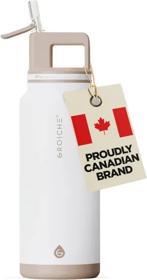 GROSCHE Alpine Flip n' Sip 40 oz Insulated Water Bottle - Stainless Steel, Leakproof Flask with Straw - Perfect for Gym, Travel & Outdoor Use - Keeps Water Cold up to 60 hrs - Cream White