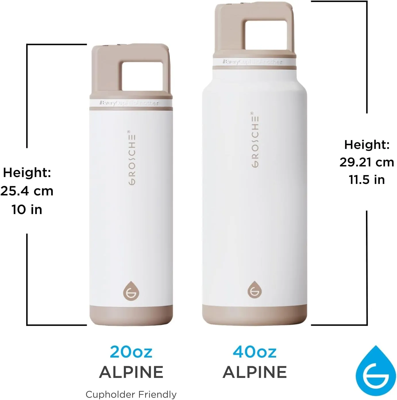 GROSCHE Alpine Flip n' Sip 40 oz Insulated Water Bottle - Stainless Steel, Leakproof Flask with Straw - Perfect for Gym, Travel & Outdoor Use - Keeps Water Cold up to 60 hrs - Cream White