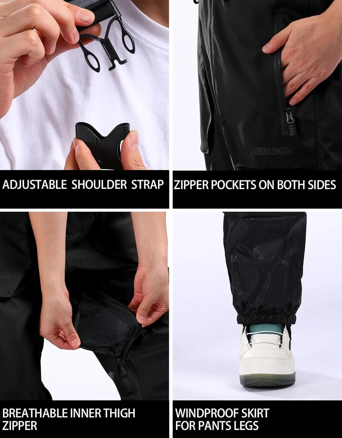 GSOU SNOW Women Men Ski Bibs Snowboard Pants Snow Bibs Overalls Waterproof Windproof Insulated Winter Sport Warm